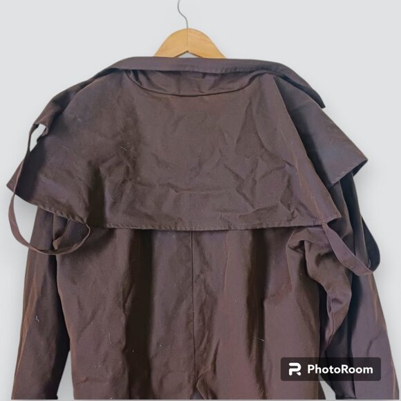 Oil Skin Duster Brown Jacket Long Trenchcoat Treated Cotton Waterproof Medium - Picture 4 of 12